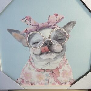 The Spring Shop French Bulldog Framed Dog Print 18x18 HL9200467 Blue Pink White